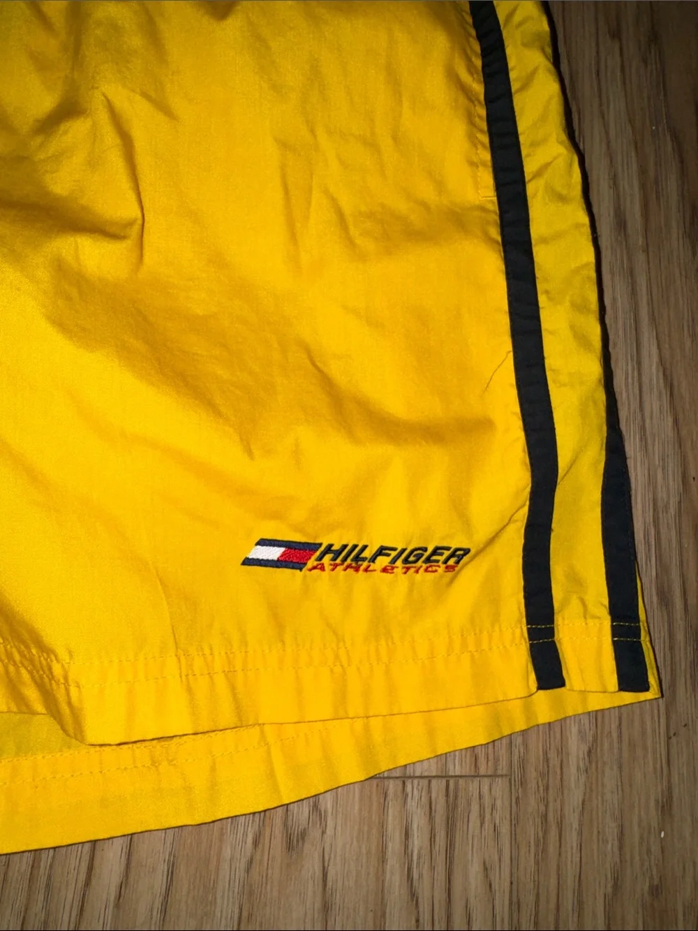 Tommy Hilfiger Men’s Bright Yellow Swim Board Shorts with Black Trim L VTG